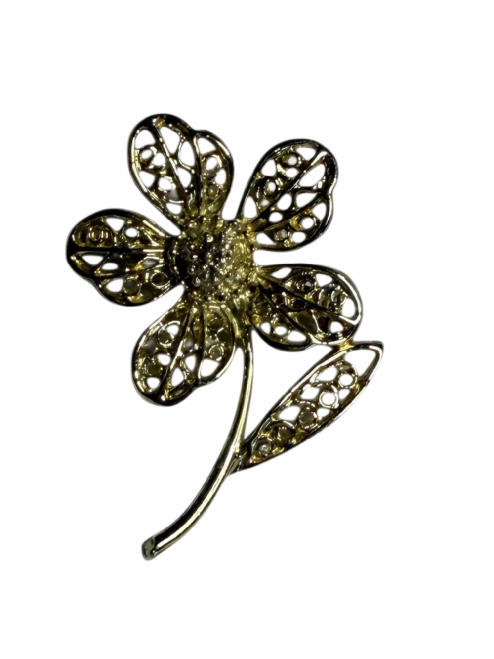 Vintage Gold Filigree Flower Brooch - Delicate Floral Pin